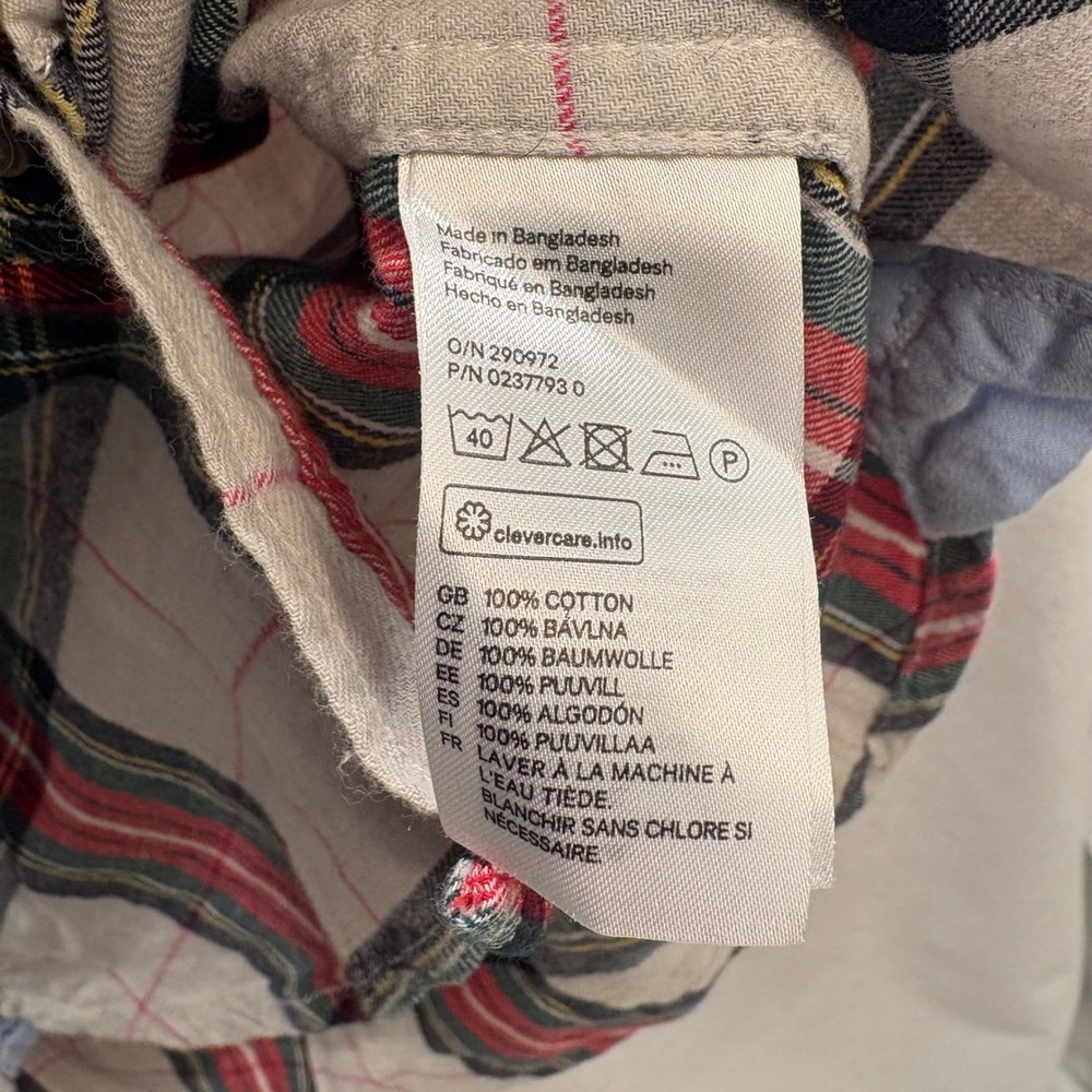 LOGG H&M Womens 8 Red Plaid Flannel Button Down Shirt Corduroy Patches Preppy - Picture 4 of 10
